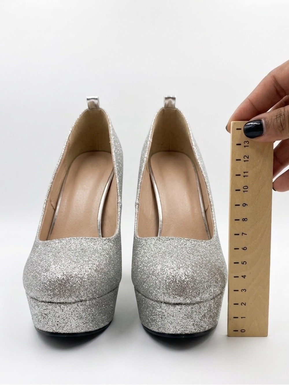 Silver Glitter Platform Heels Chunky High Heel Party Shoes Women Size 38 EU